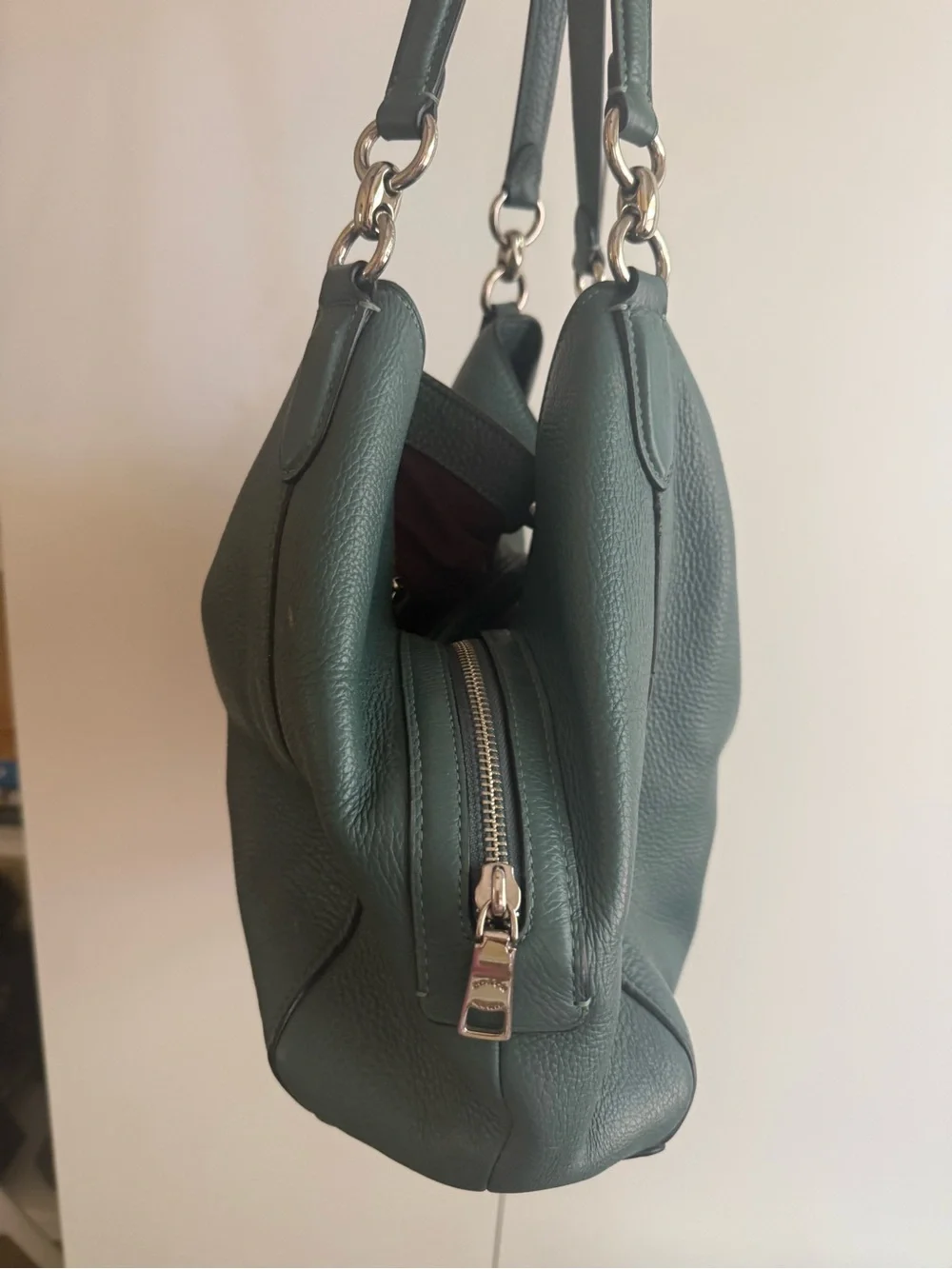 Coach Pebbled Leather Hobo Bag in Dark Green
